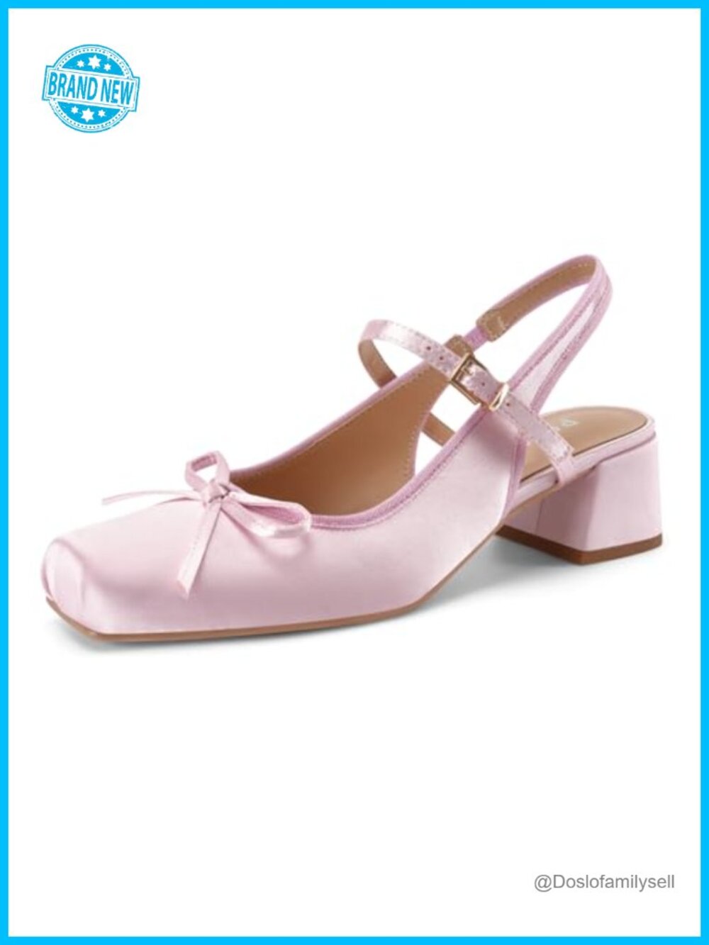 Satin Square Toe Slingback Chunky Heel Pumps